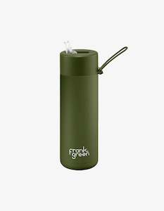 Homeware: Frank Green 20 oz Stainless Steel Ceramic Reusable Bottle with Straw Lid Khaki