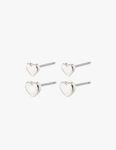 Under 75: Pilgrim Afroditte Recycled Heart Earrings 2-In-1 Set - Silver Plated