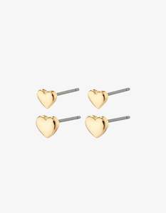 Afroditte Recycled Heart Earrings 2-In-1 Set - Gold Plated