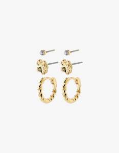 Under 100: Pilgrim Emanuelle Recycled Earrings 3-In 1 Set - Gold Plated