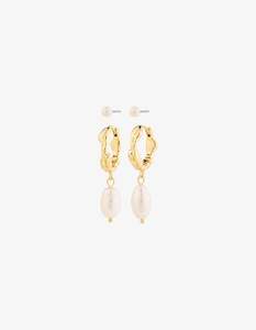 Pilgrim Jonne Pearl Earrings 2-in-1 Set Gold Plated White