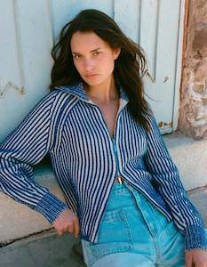 Rowie Markus Zip Knit Cardigan Cobalt Cream