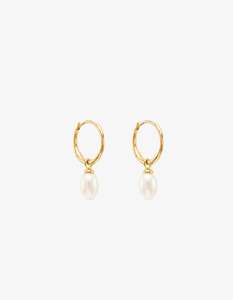 Gold: By Charlotte Live In Peace Pearl Hoop Earrings - 18k Gold Vermeil