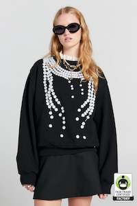 Knitwear Jumpers: Karen Walker Broken Pearls Crewneck Sweatshirt Black