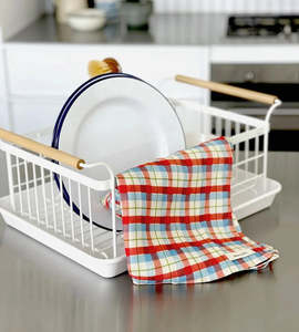 Father Rabbit Tea Towel Cherry + Blue Tartan