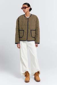 Outerwear: Karen Walker Quilted Drift Jacket Khaki/Navy
