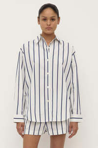 Assembly Label Nara Stripe Long Sleeve Shirt White/True Navy