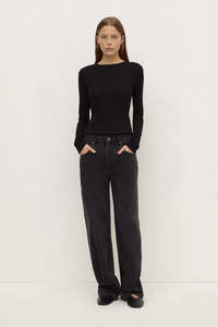 Bottoms: Assembly Label Low Curve Mid Rise Jean Faded Black