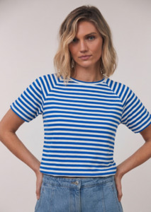 Tops: Lollys Laundry LizLL Tee SS Neon Blue Stripe