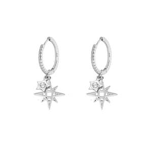 Jewellery: Lindi Kingi Signature Star Hoops w Embellished Star | Silver
