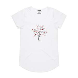 L: Hearty Tree Women's Scoop Neck Fashion T-Shirt - White