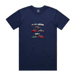 Frontpage: Famous Porsche's. Mens T-Shirt - Dark Blue