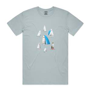 Frontpage: Dinghies. Mens T-Shirt - Light Blue/Grey