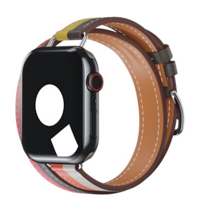 Leather Bands For Apple Watch: Orange/Blanc Attelage Double Tour for Apple Watch