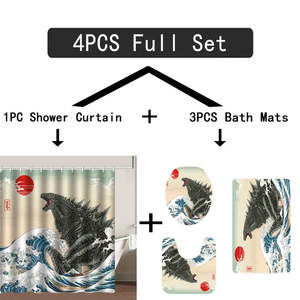 Bathroom 4Pcs Funny Monster Shower Curtain Set