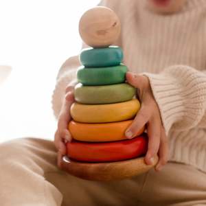 Baby Toddler Gifts: Wooden Bouncing Stacking Rings - QToys | Wooden Toy NZ