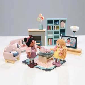 Wooden Doll House Sitting Room Furniture Set - Tender Leaf Toys | Doll House Furniture NZ