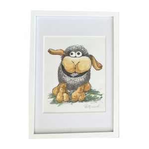 Childrens Gifts And Toys: Baa Baa the Kiwi Sheep: Framed Original Doodle Artwork by New Zealand Artist Rod Upchurch