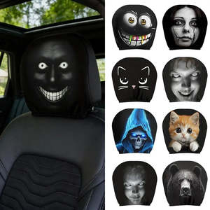 Gifts Novelties: 2PCS Scary Face Car Headrest Covers – Universal Elastic Black Seat Protectors
