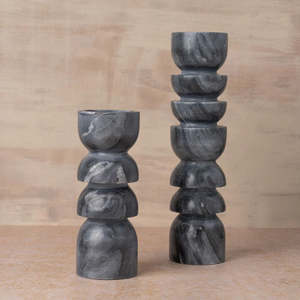 Candles Fragrances: Alev Candle Holder Small - Marble Black
