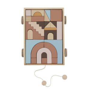 Kids Decor: Wooden Rainbow Wagon with Blocks - Nature