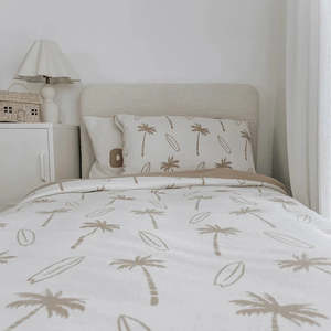 Kids Decor: PILLOWCASE - NATURAL SURFING PALM