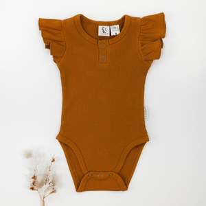 Keira Ribbed Flutter Sleeve Bodysuit - Vintage Gold