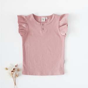Keira Ribbed Flutter Sleeve Top - Blush