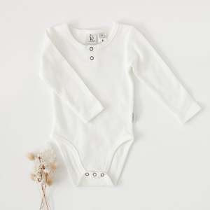 Karibou Kids: Willow Long Sleeve Waffle Cotton Bodysuit - Whipped Cream