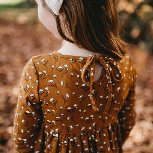 Cotton Puff Long Sleeve Pocket Dress - Acorn