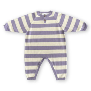 Organic Striped Essential Starsuit - Iris/Milk