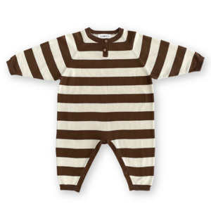 Organic Striped Essential Starsuit - Espresso/Milk
