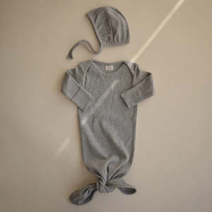 Bodysuits: Ribbed Knotted Baby Gown - Grey Melange (0-3 months)