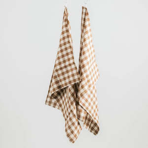 Home Lab: 100% FRENCH LINEN TEA TOWEL - SET 2 - GINGER GINGHAM