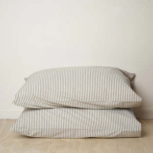 100% STONEWASHED COTTON PILLOWCASE PAIR- OLIVE STRIPE