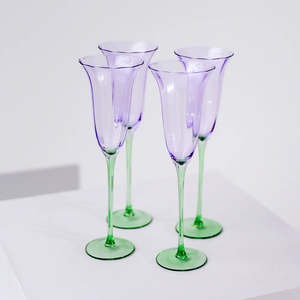 Homeware: FLEUR CHAMPAGNE FLUTE - SET OF 4 - GREEN/LILAC