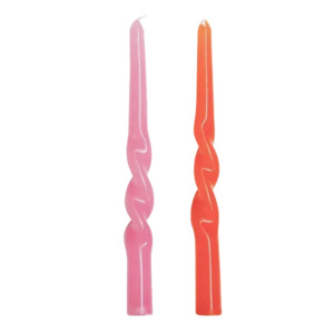 Homeware: Twisted Dinner Candle Set of 2 - Pink & Orange