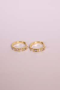 Baguette and Pearl Hoops