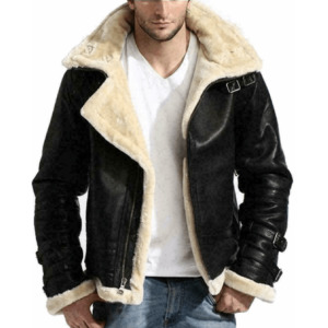 Shearling Fur Men’s Black Leather Jacket