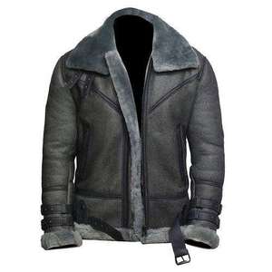 Men’s Grey Wax Shearling Leather Jacket