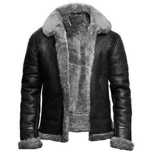 Black Fur Collar Shearling Leather Jacket