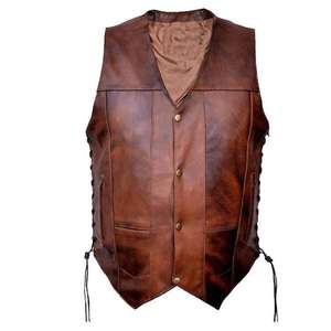 Products: Men Brown Open Collar Leather Vest