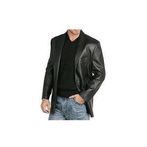 One Button Men’s Black Leather Coat