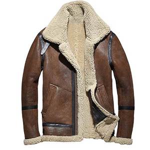 Products: Men Brown Bomber Fur Shearling Leather Jacket