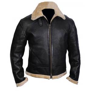 Products: Bomber Genuine Fur Collar Sheepskin Leather Jacket
