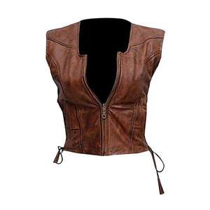 Products: Women’s Brown Open Collar Leather Vest