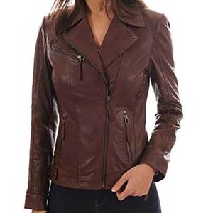 Products: Women Slim Fit Brown Biker Leather Jacket