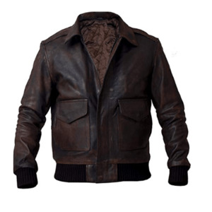 Products: Distressed Brown Bomber Leather Jacket