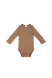 Bodysuits: Organic Cotton Modal Long Sleeve Bodysuit - Cavern Clay