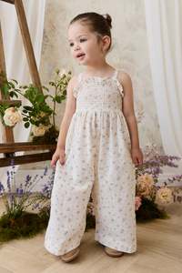 Onepieces: Organic Cotton Arabella Jumpsuit - Juniper Fields Blue
